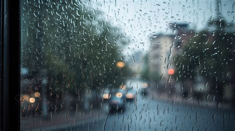 Hujan turun dengan deras di luar jendela mobil